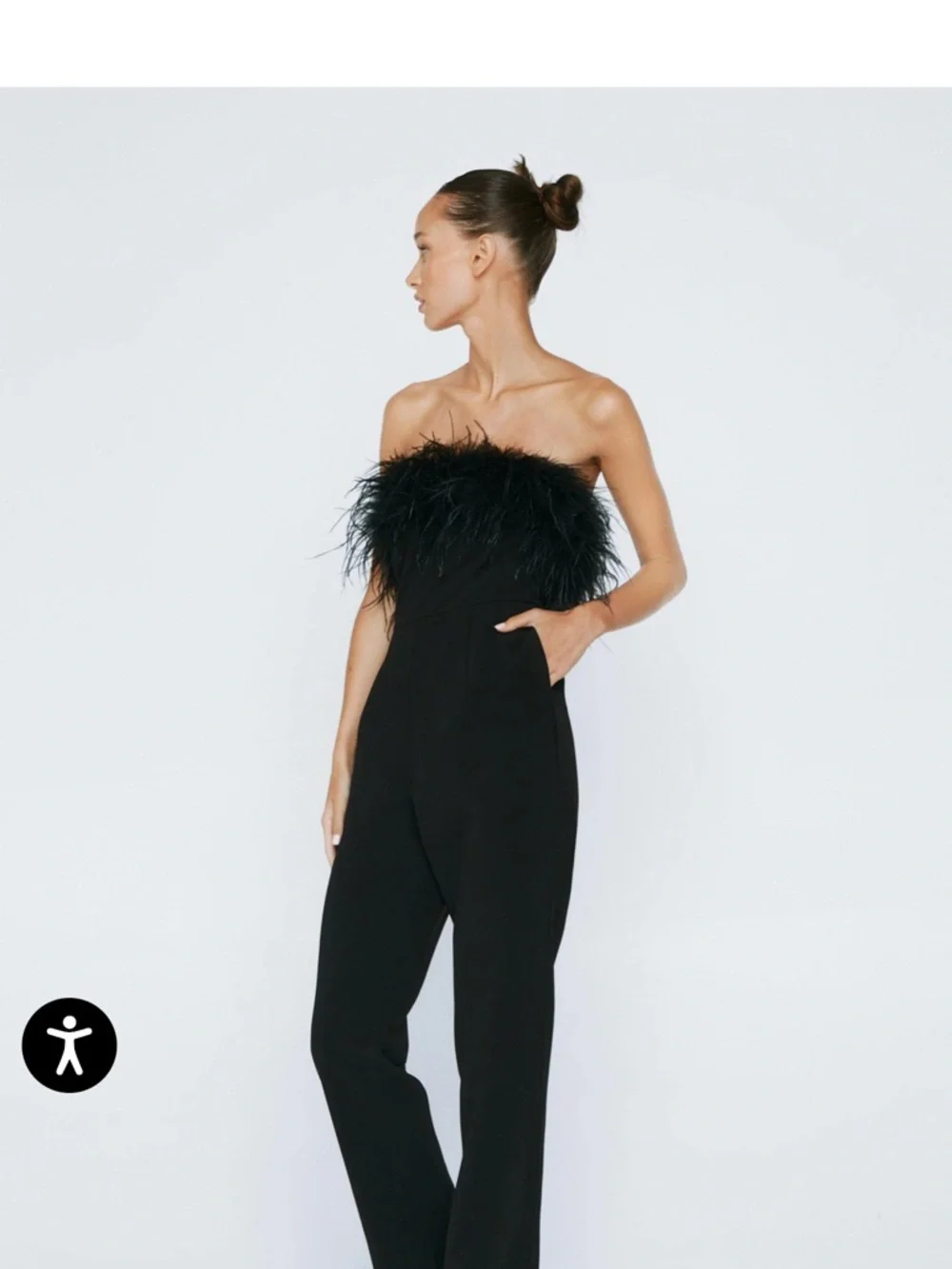 White Party, Bridal, Holiday Strapless Feather-Trim Sleeveless Jumpsuit M/6 NWT - Picture 11 of 11